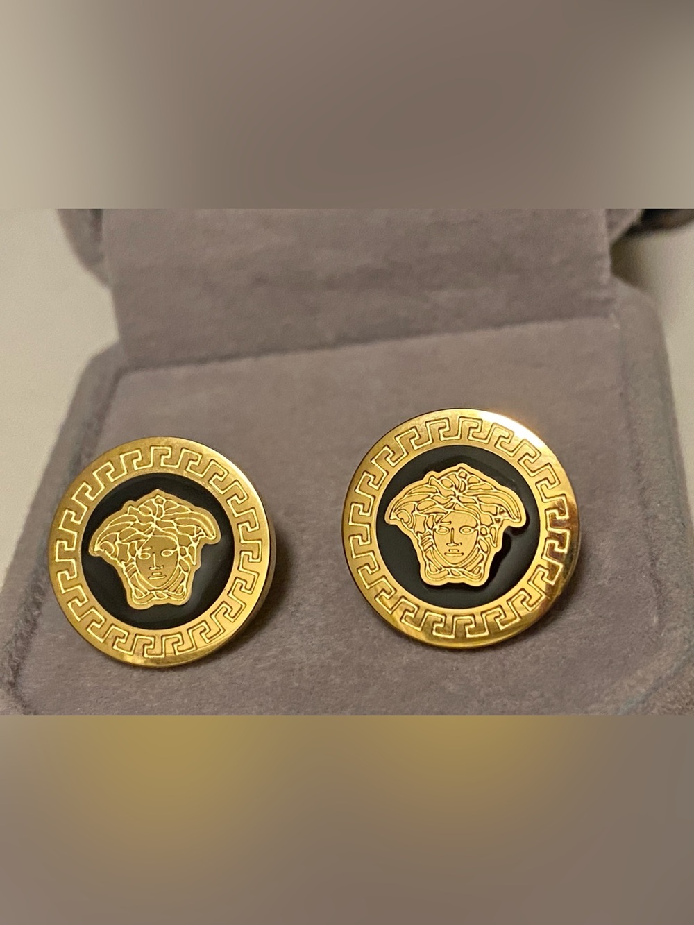 Fashion Jewelry 14K Gold Plated Black Enamel Luxury Motif Earrings